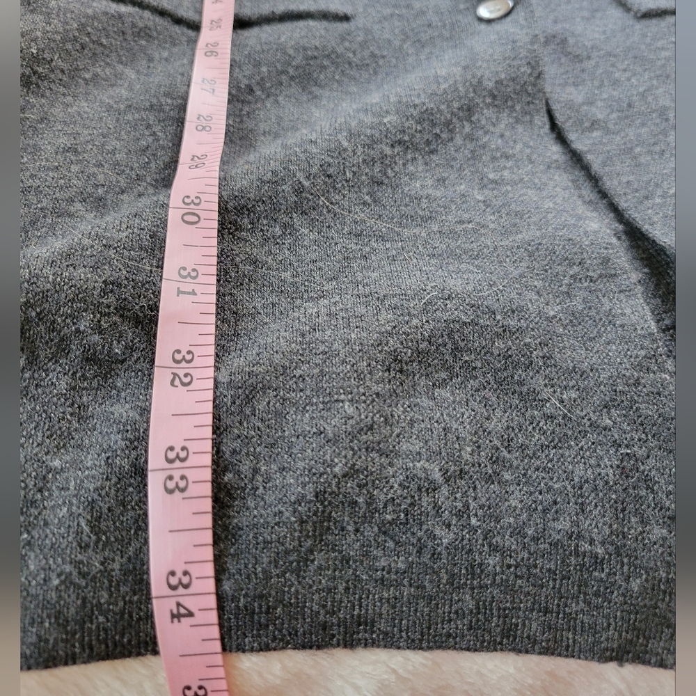 Sarah Spencer | Dark Gray Button Down Self-Tie Merino Wool Duster Cardigan - Picture 7 of 11